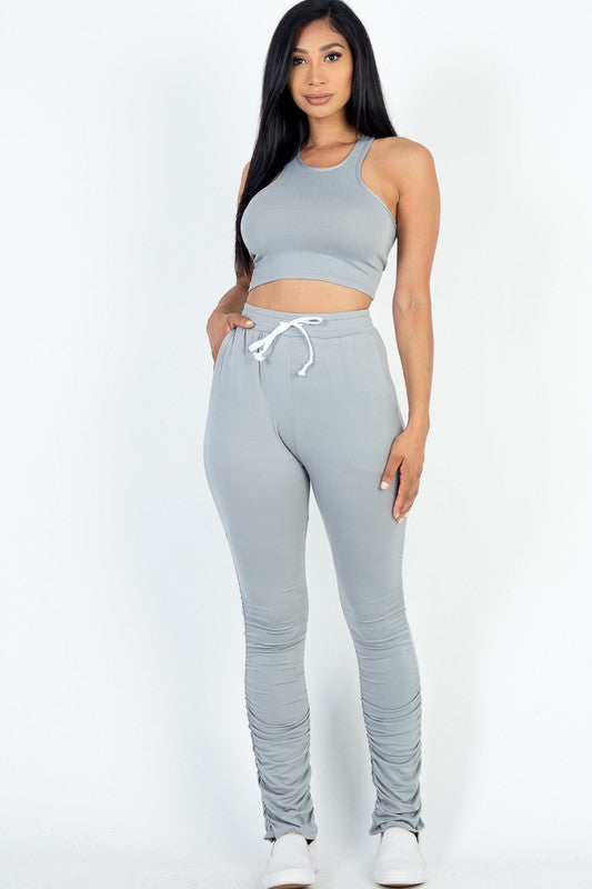 High Stretch Crop Top & Ruched Drawstring Pants Set