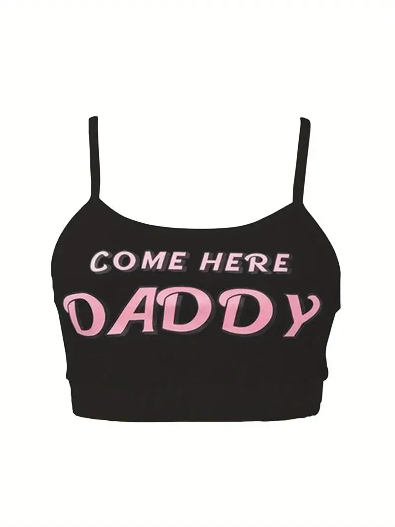 Letter Print "COME HERE DADDY" Lingerie Set - Sexy Crop Top & Panties