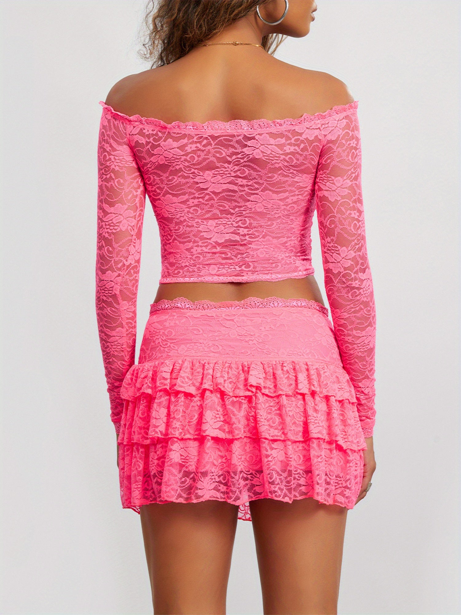 Fairycore See Through Off Shoulder Long Sleeve Crop Top & Mini Skirt Streetwear Outfit