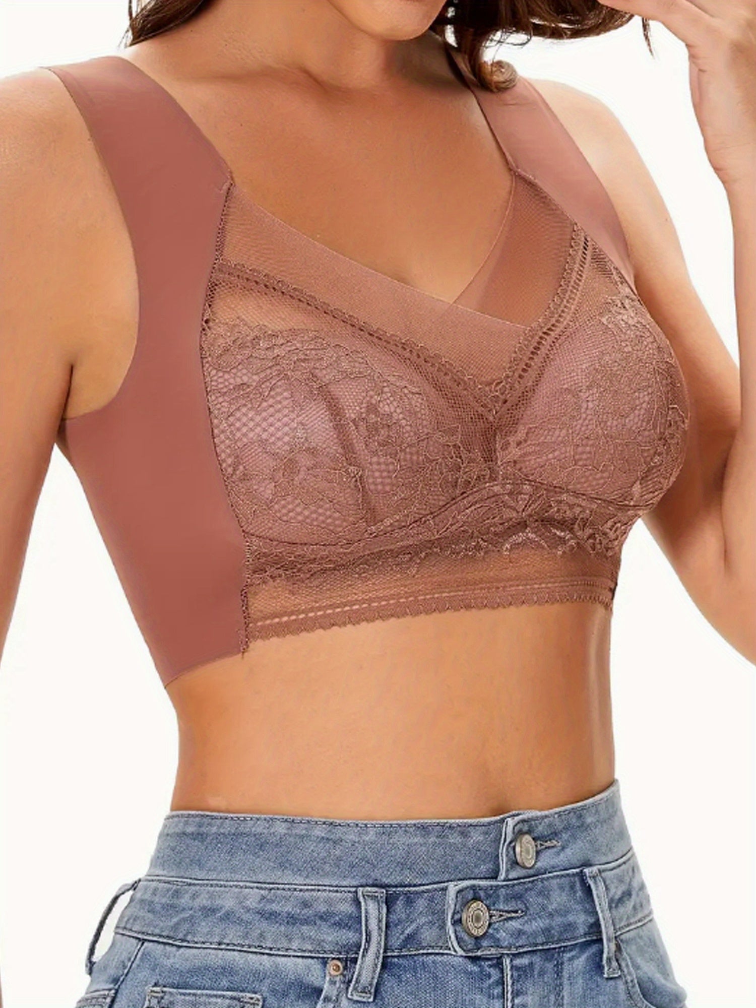 Comfy & Breathable Push Up Contrast Lace Wireless Bra - 5 pcs