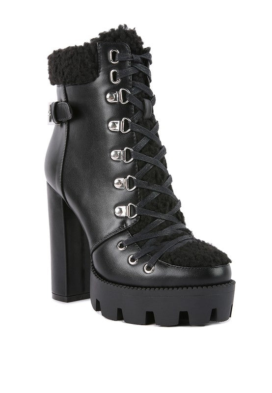 Fur Collared Faux Leather Pines Ankle Boots