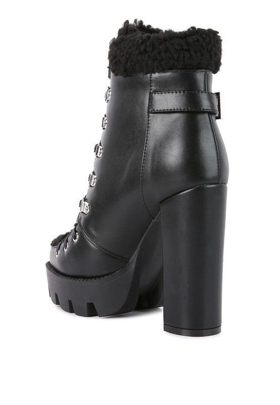 Fur Collared Faux Leather Pines Ankle Boots