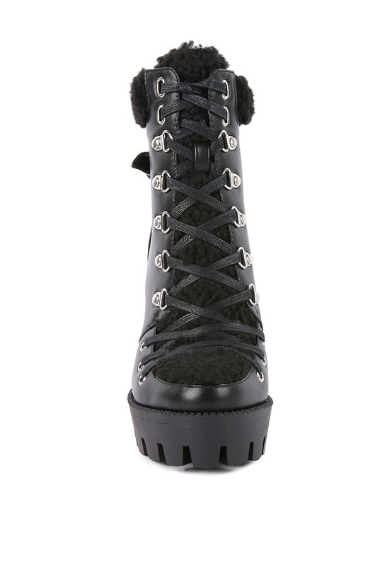 Fur Collared Faux Leather Pines Ankle Boots