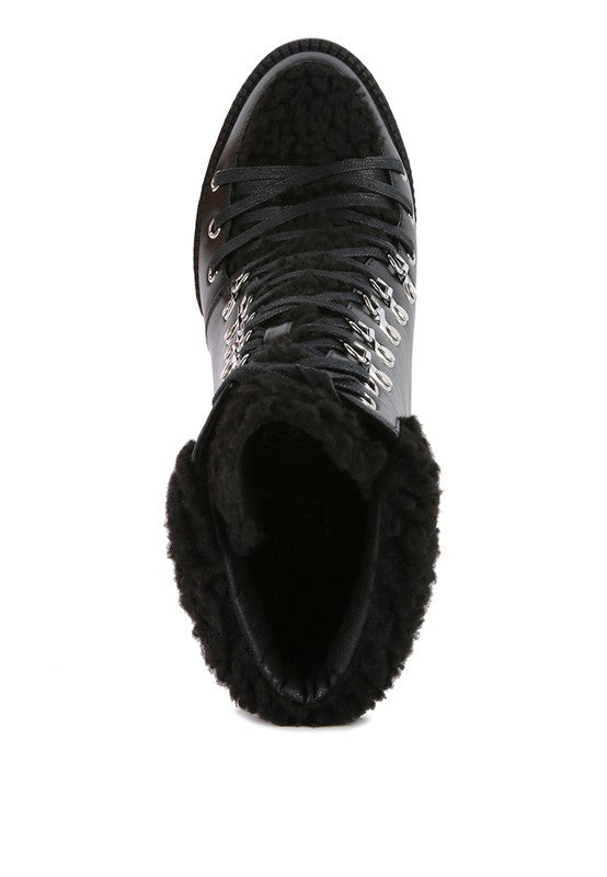 Fur Collared Faux Leather Pines Ankle Boots