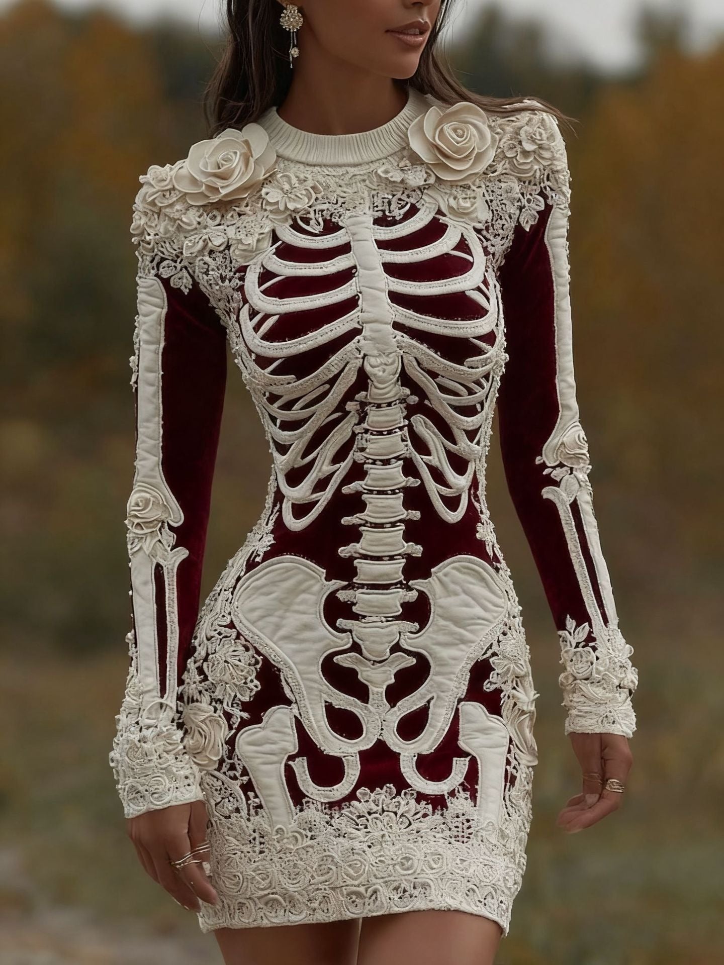 Skeleton Mini Dress - 3D Floral Halloween Costume