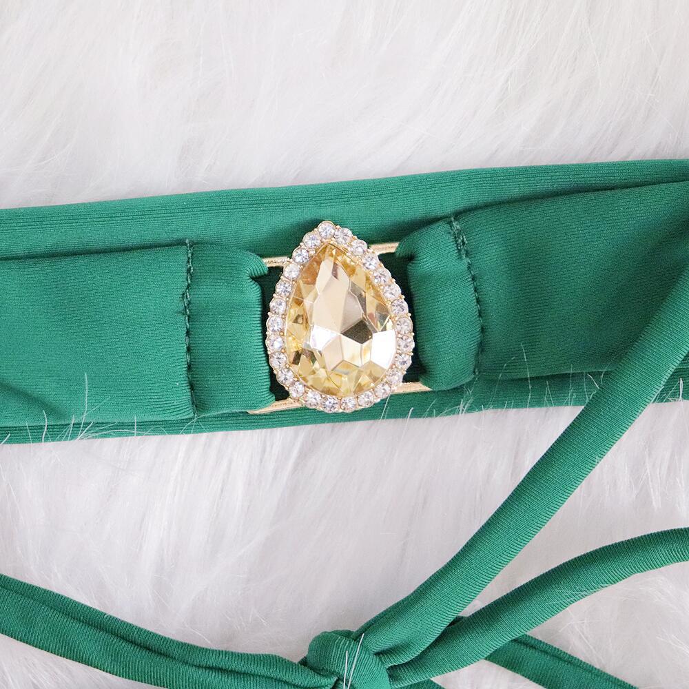 Diamond Embellished Bikini - Retro Swimsuit with Headband