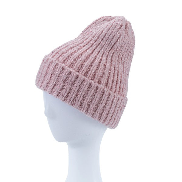 Solid Color Knitted Sequin Beanie Hat