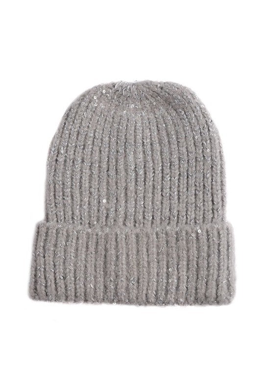 Solid Color Knitted Sequin Beanie Hat