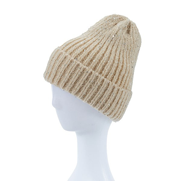 Solid Color Knitted Sequin Beanie Hat