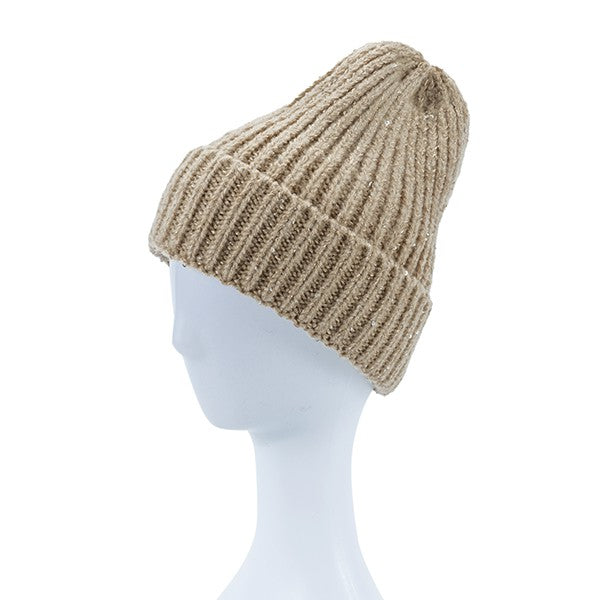 Solid Color Knitted Sequin Beanie Hat