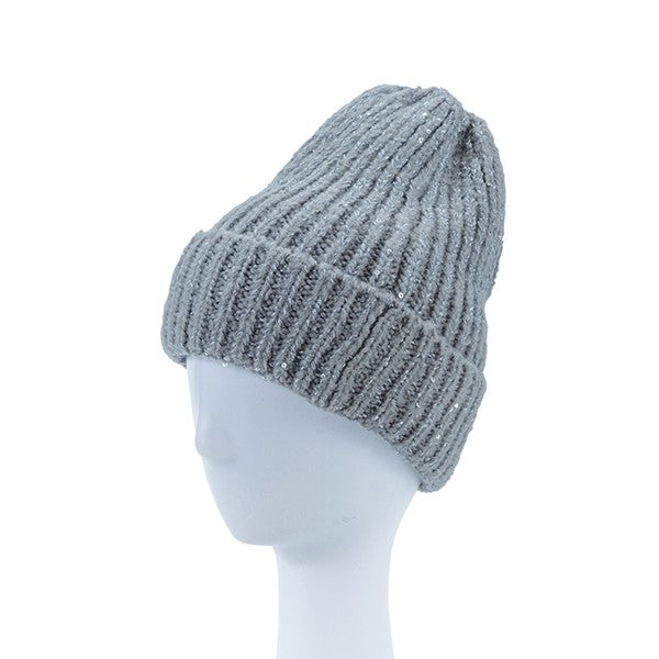 Solid Color Knitted Sequin Beanie Hat