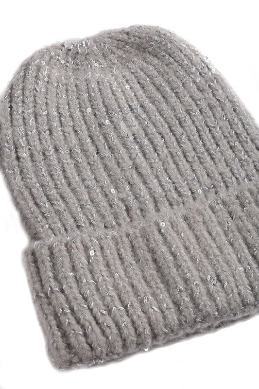Solid Color Knitted Sequin Beanie Hat