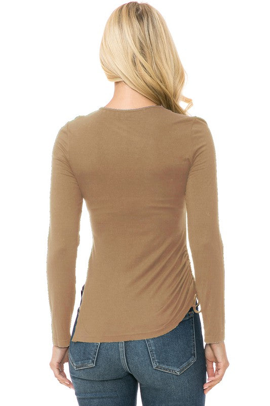 Open Side Solid Casual Knit Long Sleeve Top