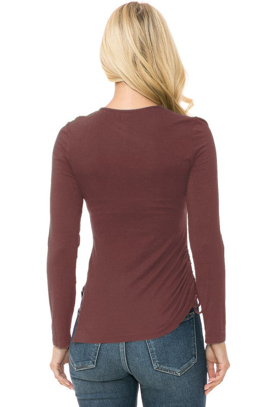 Open Side Solid Casual Knit Long Sleeve Top
