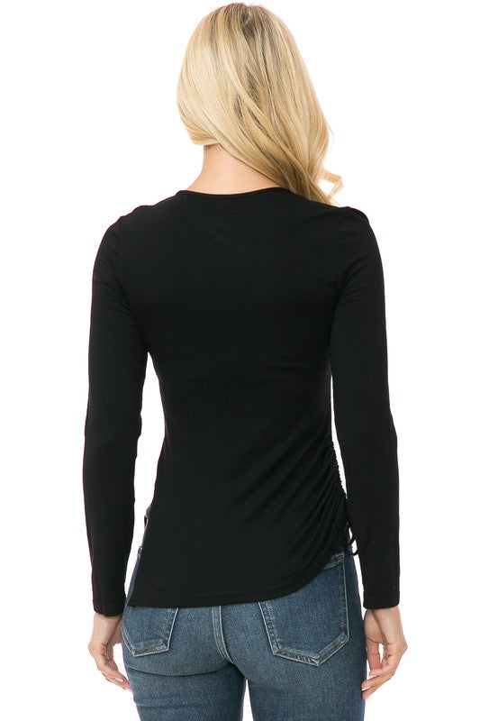 Open Side Solid Casual Knit Long Sleeve Top