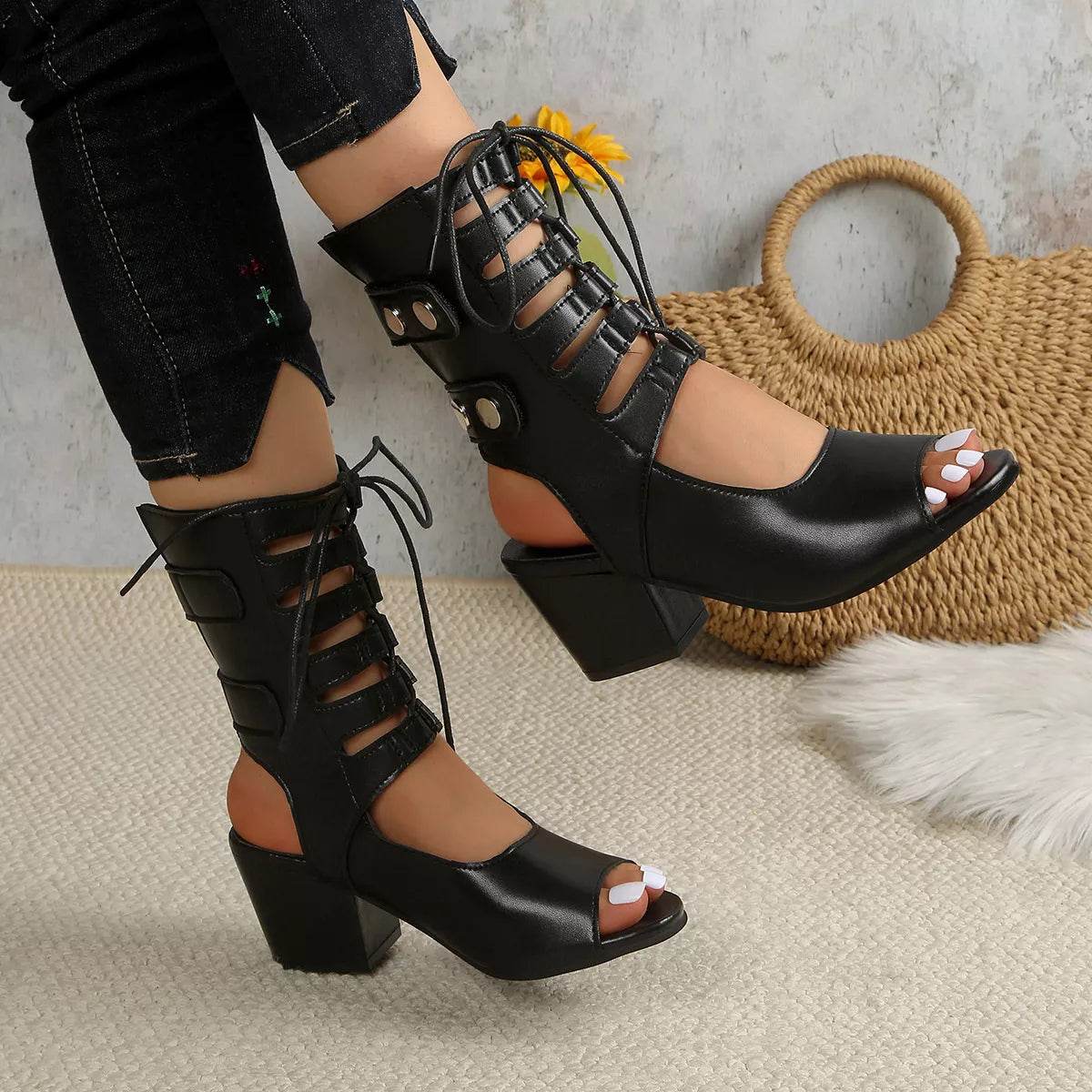 Chic Lace-Up Block Heel Sandals - Fashions Envy
