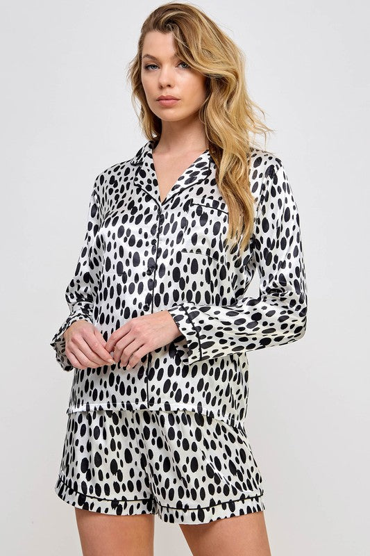 Casual Long Sleeve Dalmy Spotted PJ Set