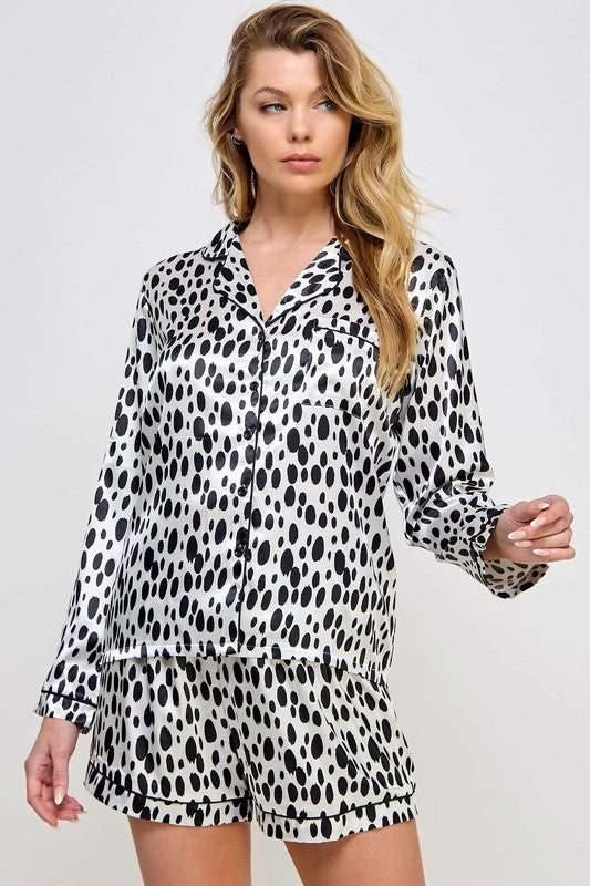 Casual Long Sleeve Dalmy Spotted PJ Set
