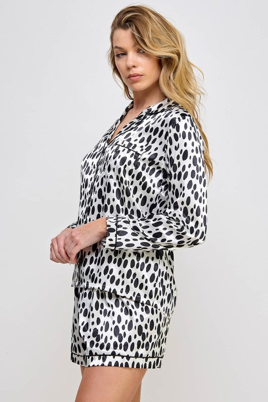 Casual Long Sleeve Dalmy Spotted PJ Set