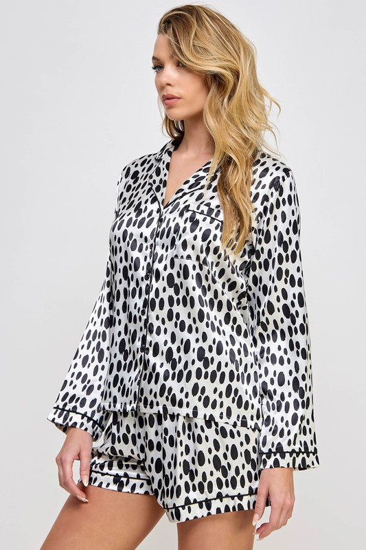 Casual Long Sleeve Dalmy Spotted PJ Set