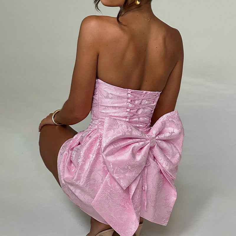 Jacquard Strapless Bow Mini Dress - Prom Gown 2026