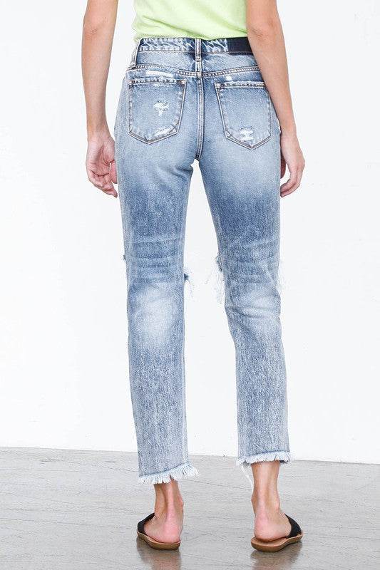 High Rise Straight Jeans - Light Wash Cropped Denim - Fashions Envy