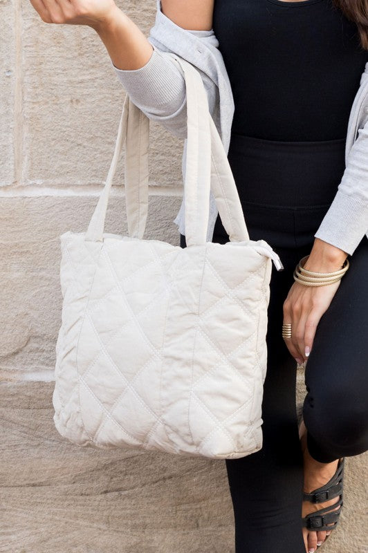 Puffed Quilted Design Tote Bag