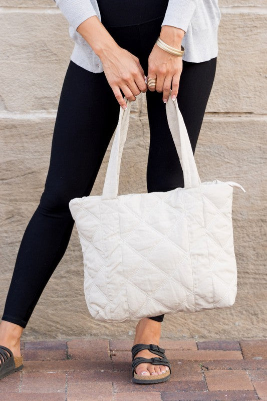 Puffed Quilted Design Tote Bag