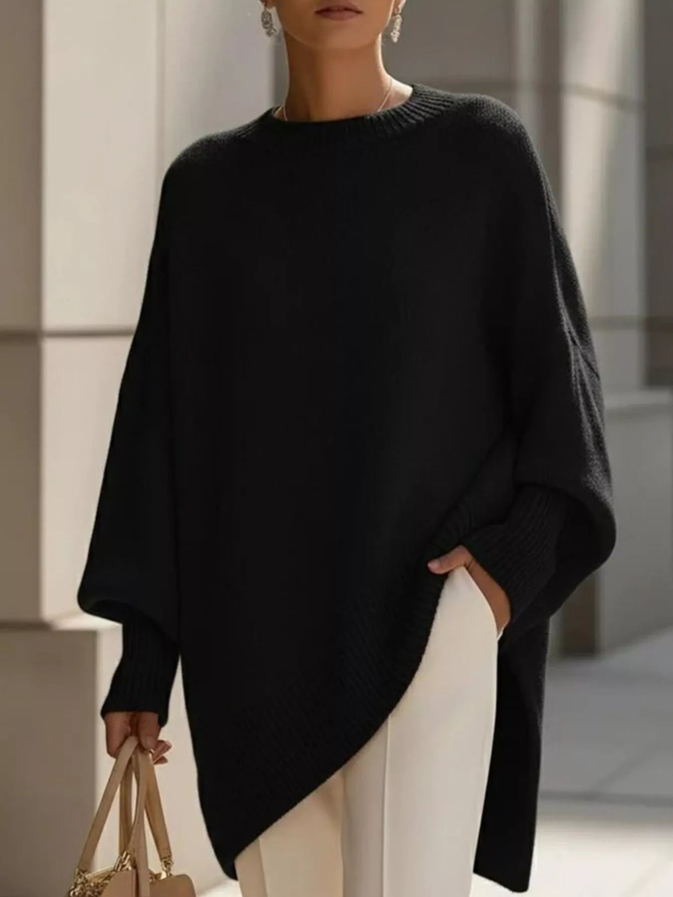 Oversized Sweater - Ribbed Batwing Sleeve - Fashions Envy