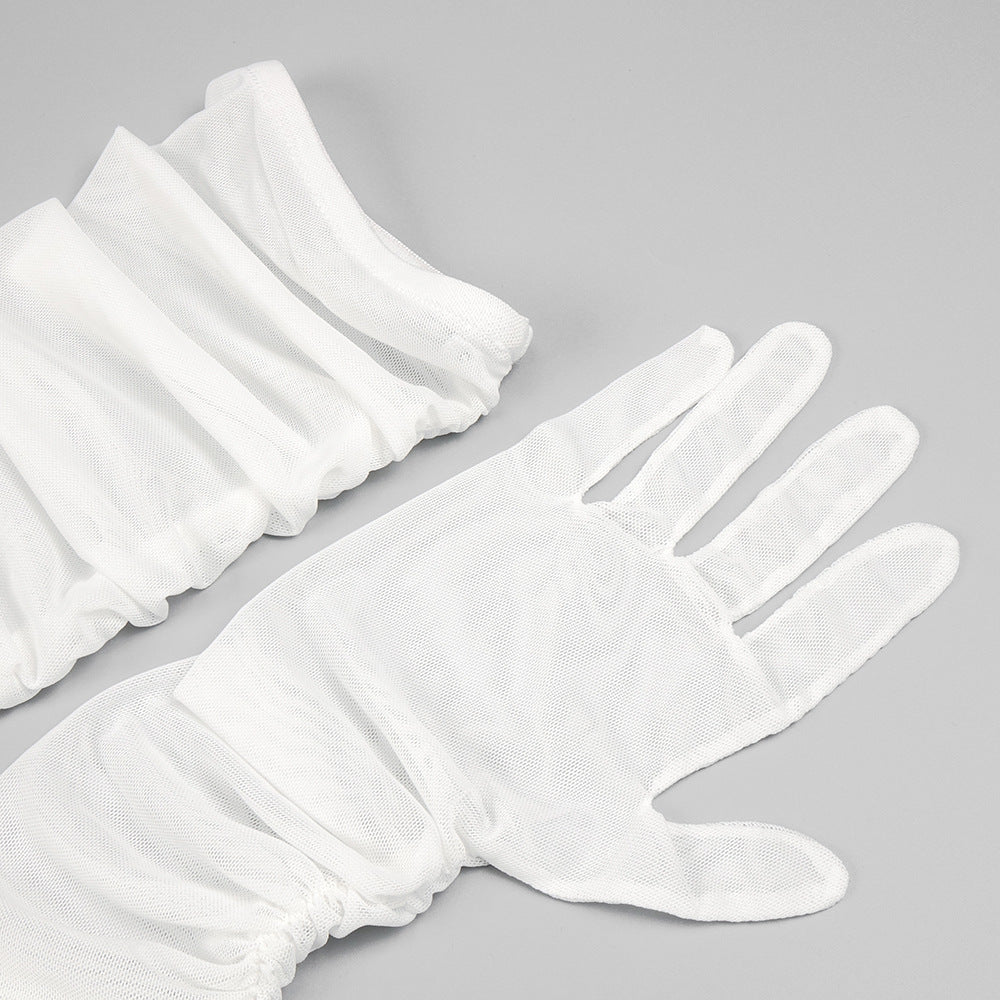 Sheer Mesh Backless Dress - White Halter Long Sleeve