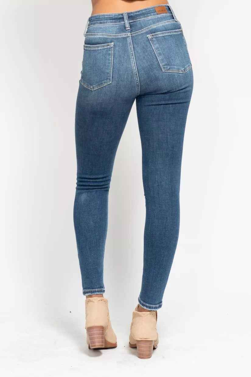 Judy Blue Full Size High Rise Button Fly Skinny Jeans Plus Size - Fashions Envy