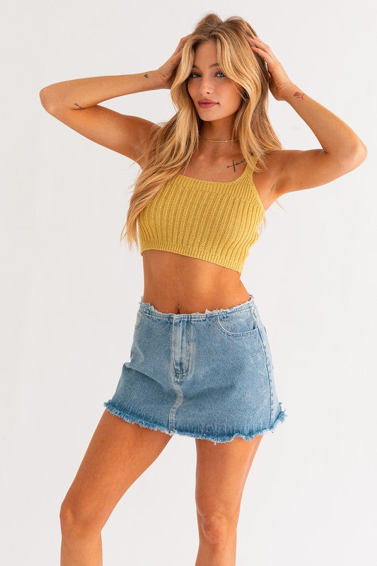 Shoulder Tie Soft Knit Fitted Cropped Tank Top