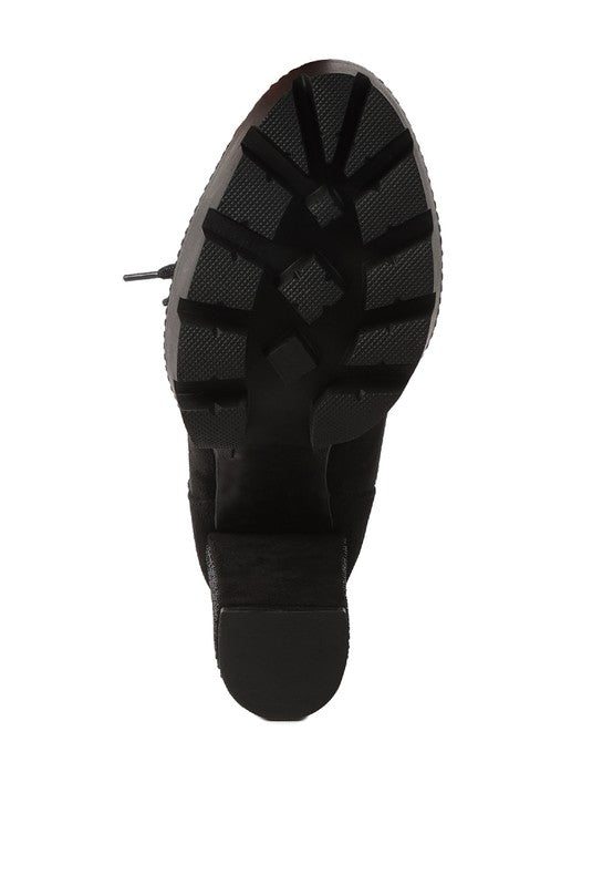 Birch Diamante Set Block Heeled Ankle Biker Bootie