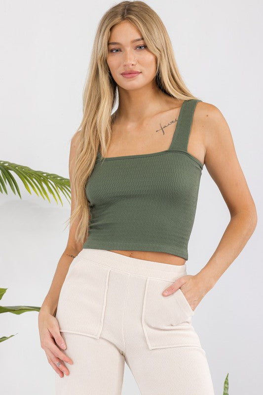Stretch Fit Seamless Textured Crop Tank
