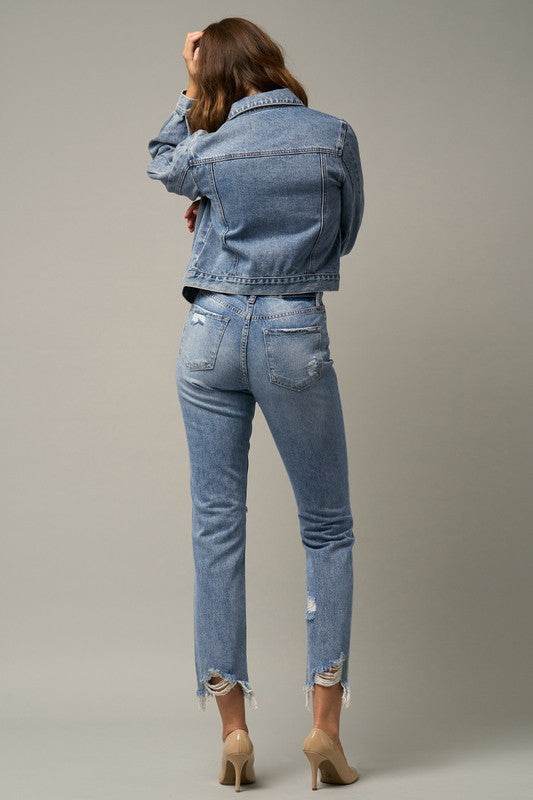 High-Rise Premium Cropped Straight Jeans with Ripped Details - Fashions Envy