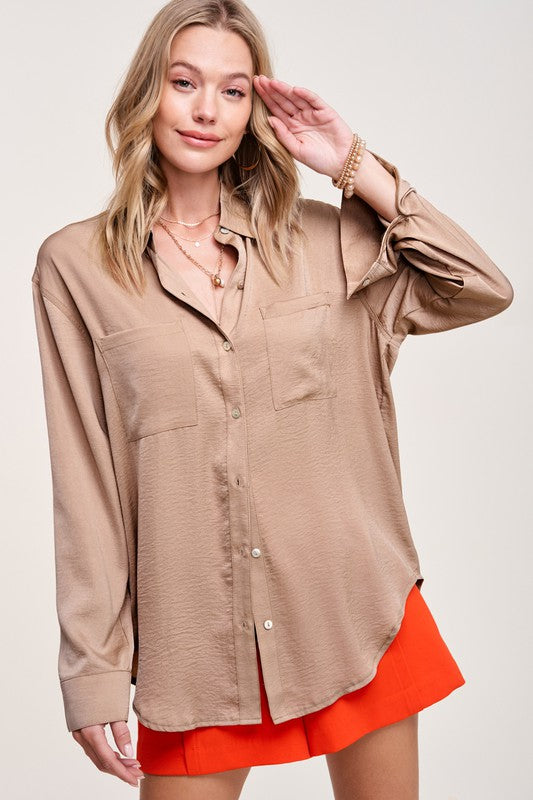 Silky Button-Down Long Sleeve Hazel Top