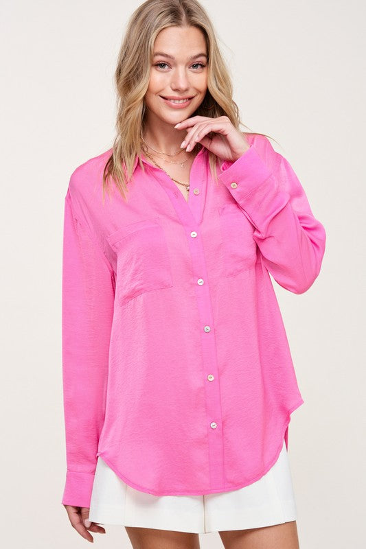 Silky Button-Down Long Sleeve Hazel Top