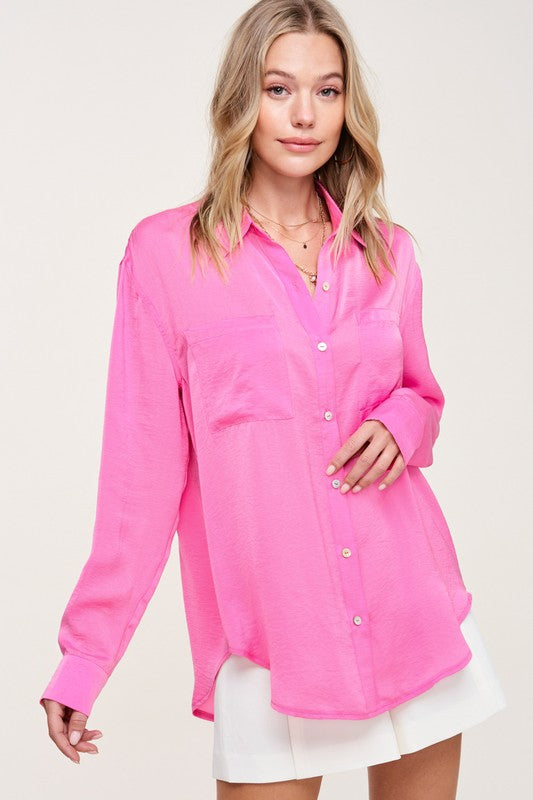 Silky Button-Down Long Sleeve Hazel Top