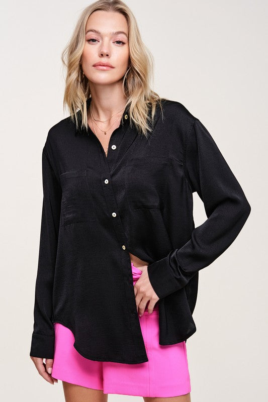 Silky Button-Down Long Sleeve Hazel Top