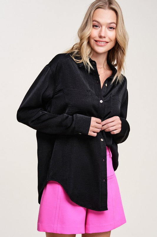 Silky Button-Down Long Sleeve Hazel Top