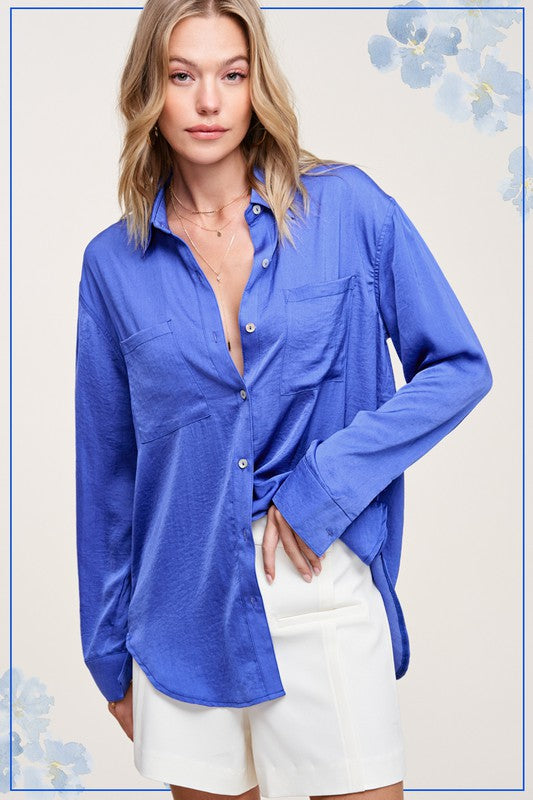 Silky Button-Down Long Sleeve Hazel Top