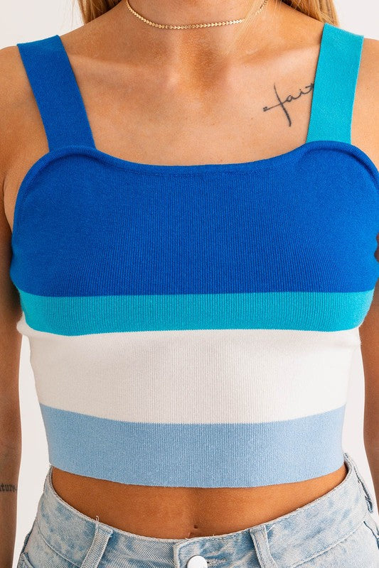 Square Neck Stripe Pattern Knit Tank Top