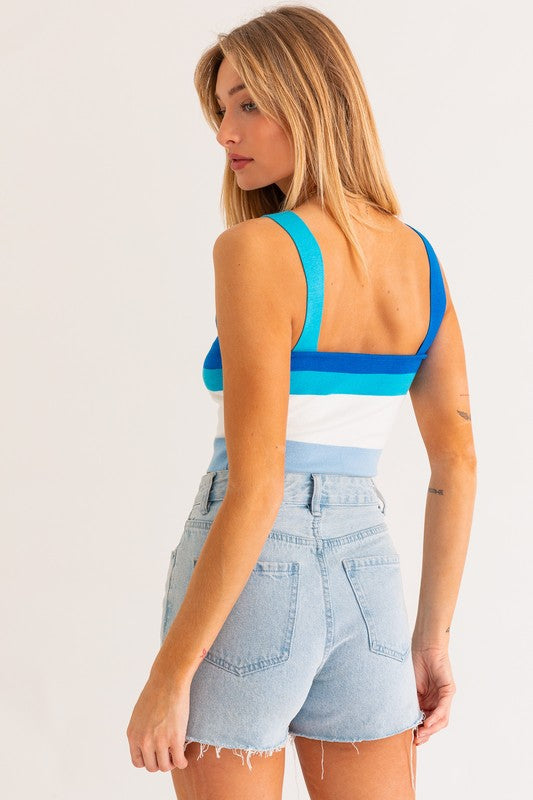 Square Neck Stripe Pattern Knit Tank Top
