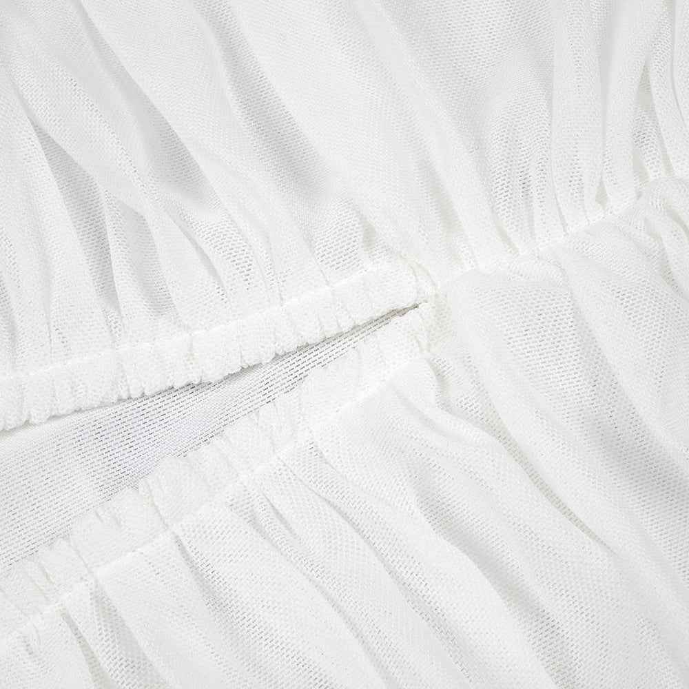 Sheer Mesh Backless Dress - White Halter Long Sleeve