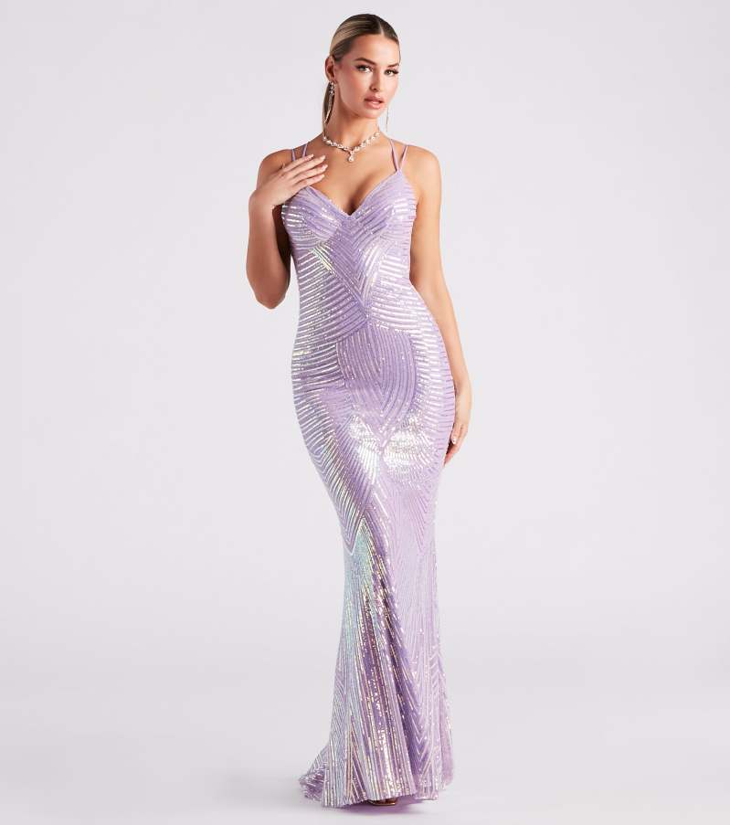 V-Neck Evening Dress - Sequin Floor-Length Gown - Fashions Envy