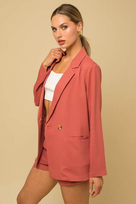 Hip Length Long Sleeve Double Breasted Blazer