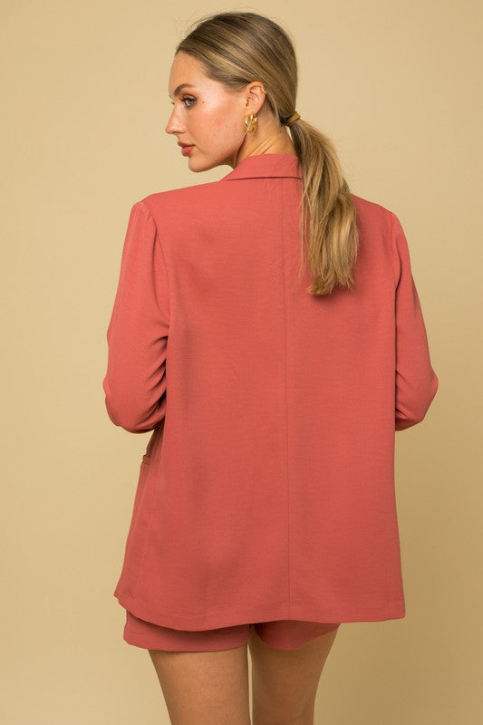 Hip Length Long Sleeve Double Breasted Blazer