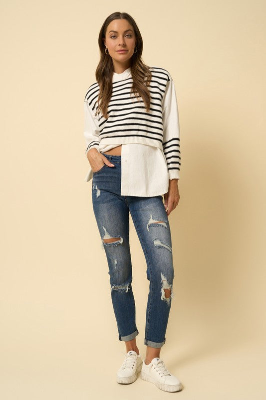 Destroyed Boyfriend Dark Wash Denim Jeans