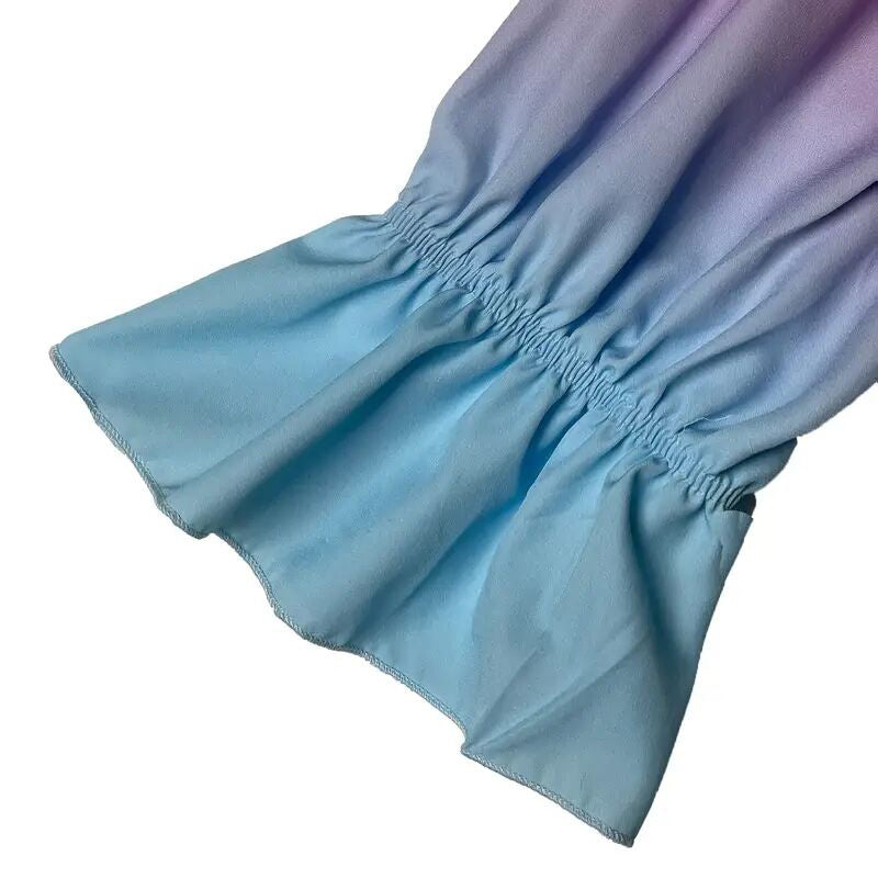 Women's Off Shoulder Ruffle Color Gradient Long Sleeve Blouse - Summer Fashion Top