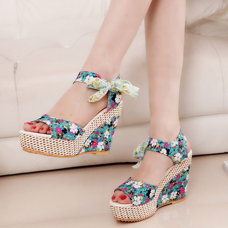 Women's Bohemian High Heel Sandals - Strappy Design - Fashions Envy